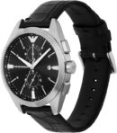 Emporio Armani Claudio Chronograph Black Dial Black Leather Strap Watch For Men - AR11542